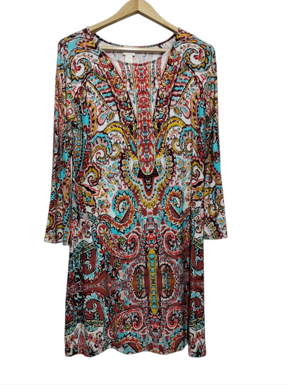Chico's Paisley Shift Dress Women's L/2 Flare Sleeve Boho Western